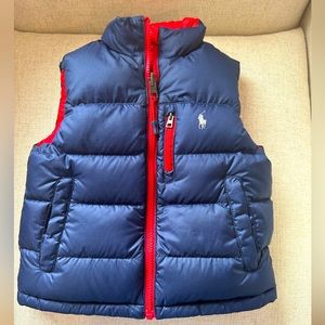 Reversible kids puffer vest navy and red